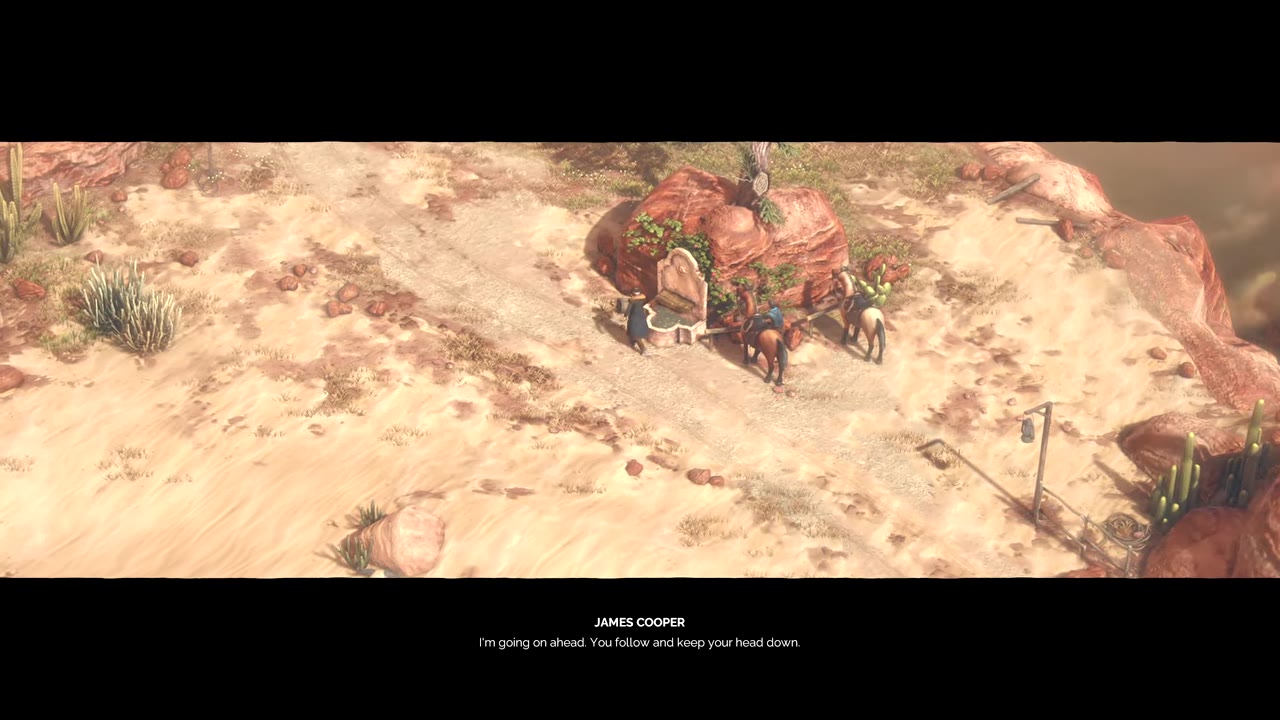 Visual reference from Desperados 3 Let's Play Gameplay Walkthrough Pt 1 Prologue & Byers Pass [1440p w/ Commentary] at 2:38-2:42