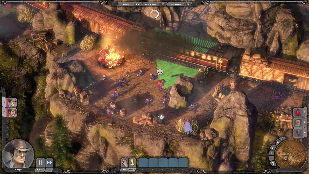 Visual reference from Desperados 3 Let's Play Gameplay Walkthrough Pt 1 Prologue & Byers Pass [1440p w/ Commentary] at 28:03-28:25