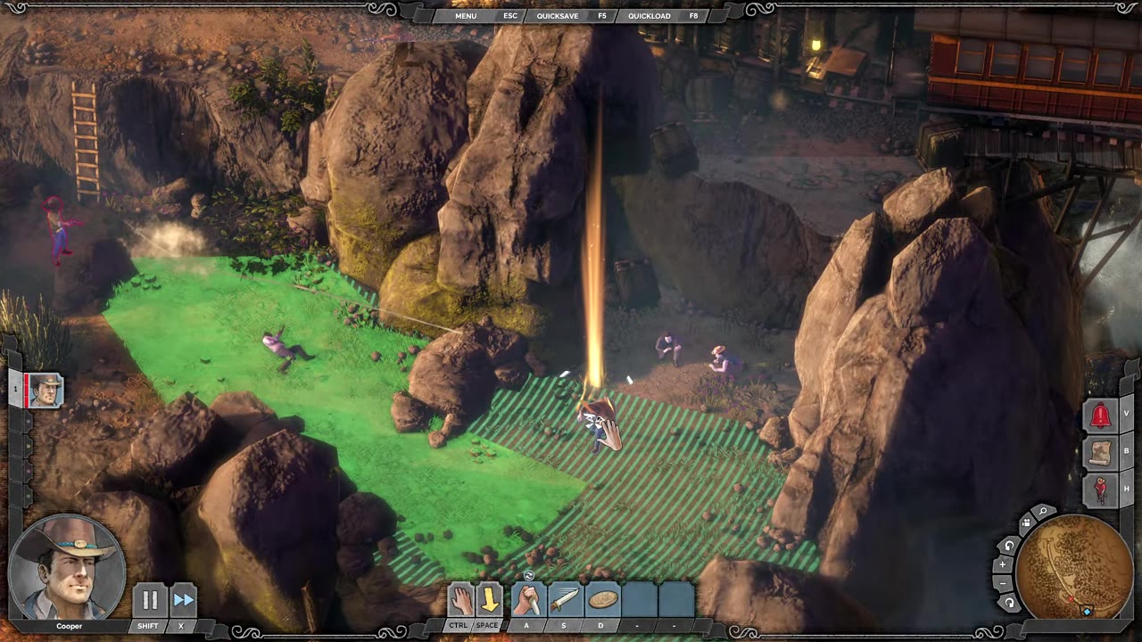 Visual reference from Desperados 3 Let's Play Gameplay Walkthrough Pt 1 Prologue & Byers Pass [1440p w/ Commentary] at 17:20-18:00