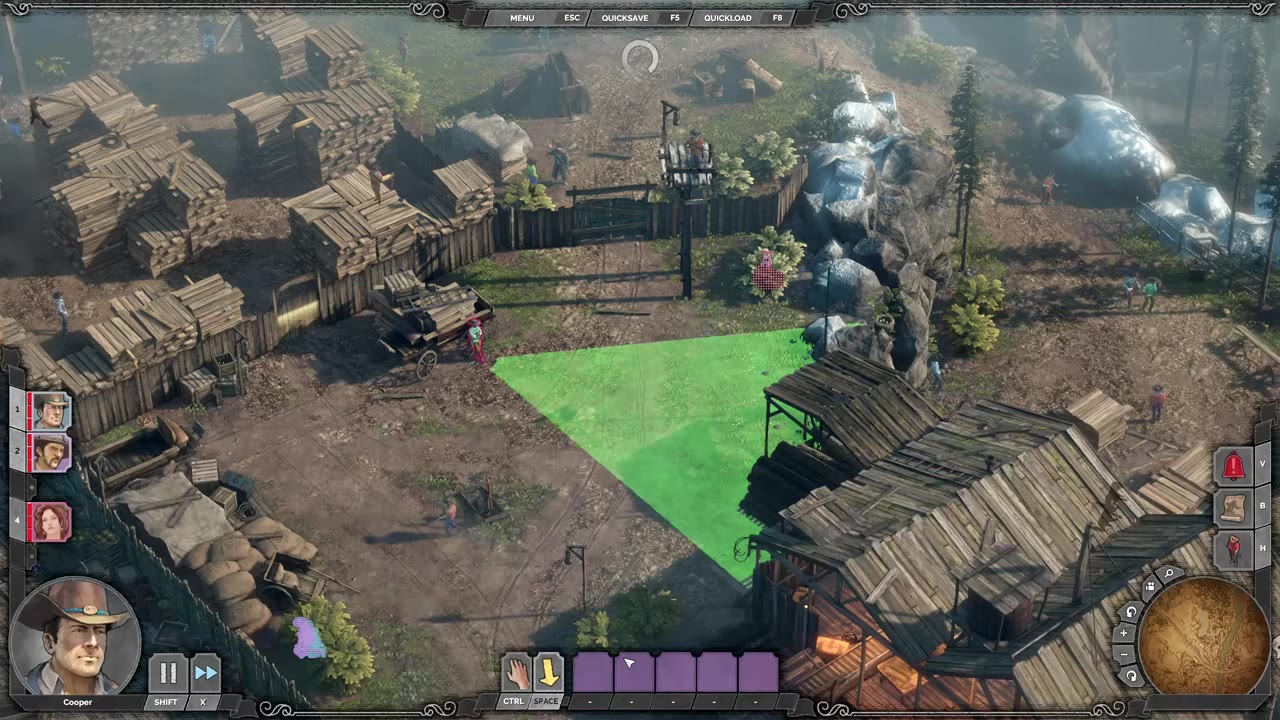 Visual reference from Desperados 3 Let's Play Gameplay Walkthrough Pt 5 Bridge At Eagle Falls [1440p w/ Commentary] at 44:36-45:30