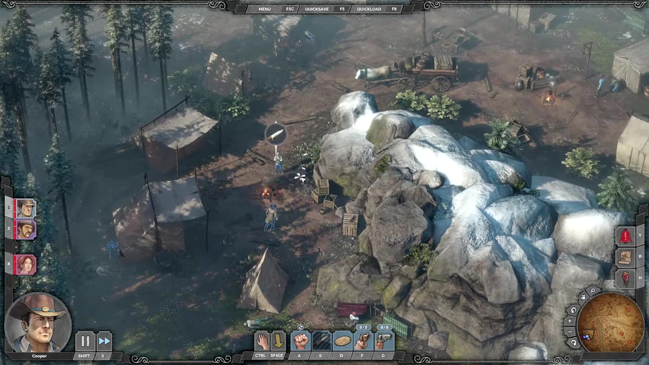 Visual reference from Desperados 3 Let's Play Gameplay Walkthrough Pt 5 Bridge At Eagle Falls [1440p w/ Commentary] at 7:47-7:53