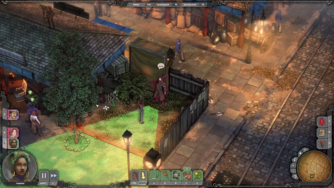 Visual reference from Desperados 3 Let's Play Gameplay Walkthrough Pt 8 Back Alley Jazz [1440p w/ Commentary] at 7:39-7:50