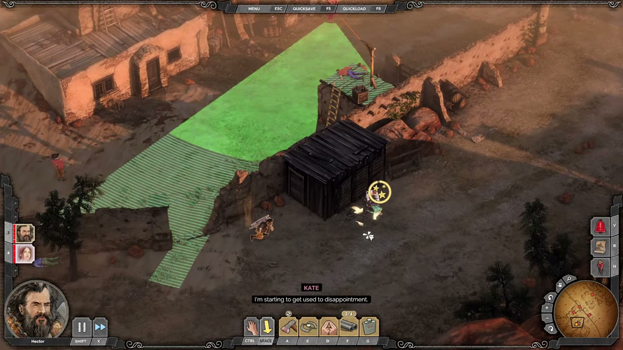 Visual reference from Desperados 3 Let's Play Gameplay Walkthrough Pt 12 The Wages Of Pain [1440p w/ Commentary] at 19:15-19:45