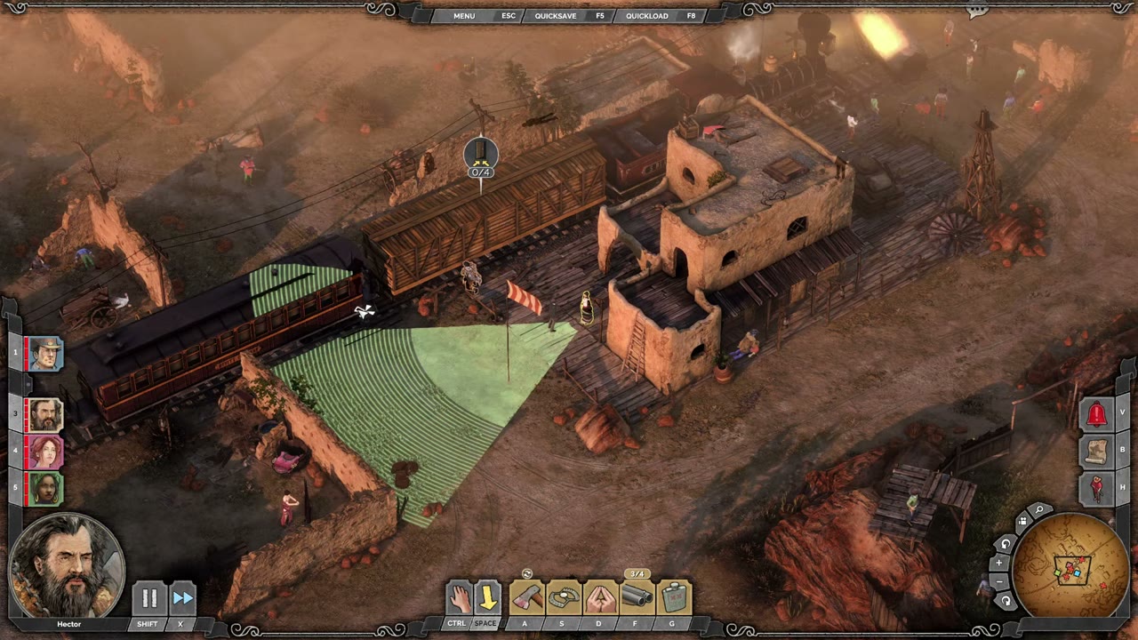 Visual reference from Desperados 3 Let's Play Gameplay Walkthrough Pt 12 The Wages Of Pain [1440p w/ Commentary] at 1:08:45-1:09:45