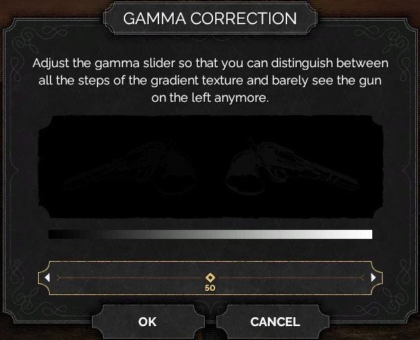 Tight crop of the Gamma Correction dialog with instruction text, calibration image, slider, OK, and Cancel.