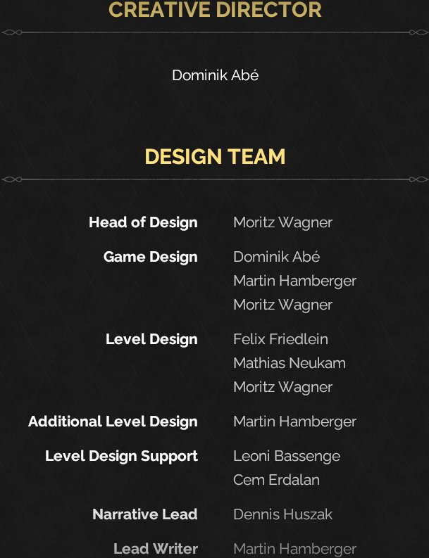 Credits text area with Creative Director and Design Team entries.