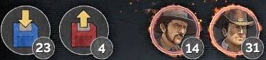 Top-left replay counters and character/event icons