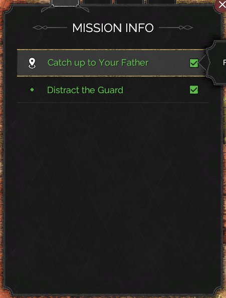 Tight crop of the Mission Info objective panel showing objective rows and completion checks
