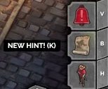Tight crop of the right-side alert and hint button stack with NEW HINT callout