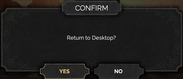 Return-to-desktop confirmation modal with Yes and No buttons.
