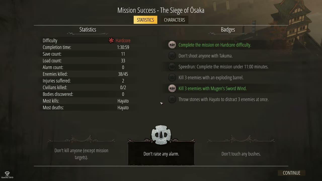 Visual reference from Osaka Castle Mission 1 - Shadow Tactics-Blades of The Shogun (Hardcore) at 38:22-38:50