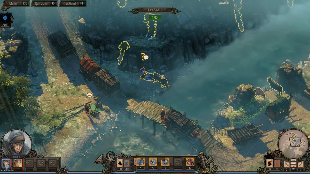 Live gameplay frame showing a yellow question mark suspicion icon during a stealth interaction.