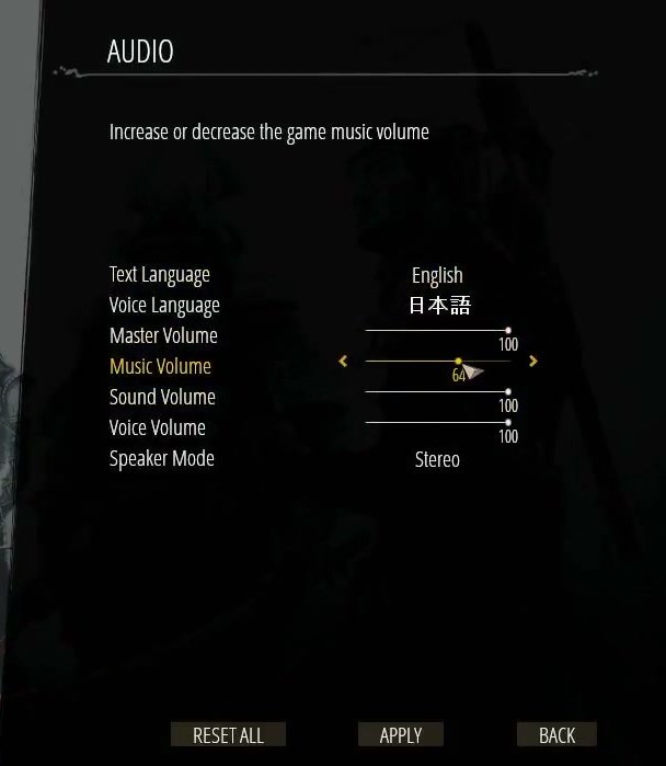 Audio settings showing separate Text Language and Voice Language controls
