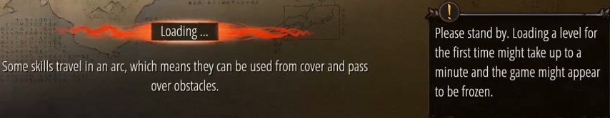 Loading screen with bottom gameplay tip and right informational note