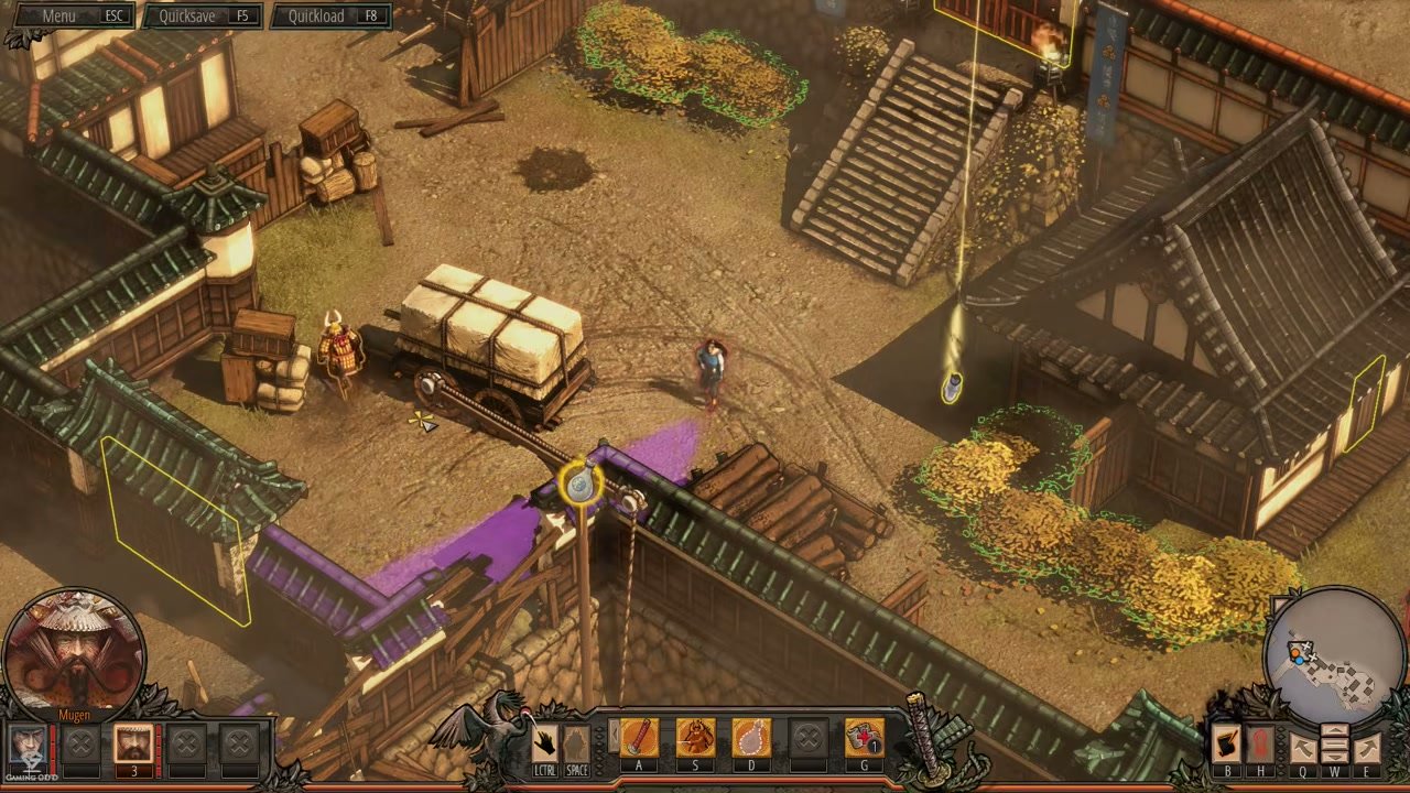 Gameplay frame showing a vision cone clipped by nearby walls and structures