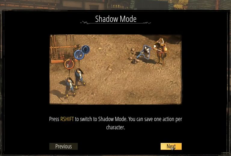Shadow Mode tutorial pop-up showing English instructions and a diagram